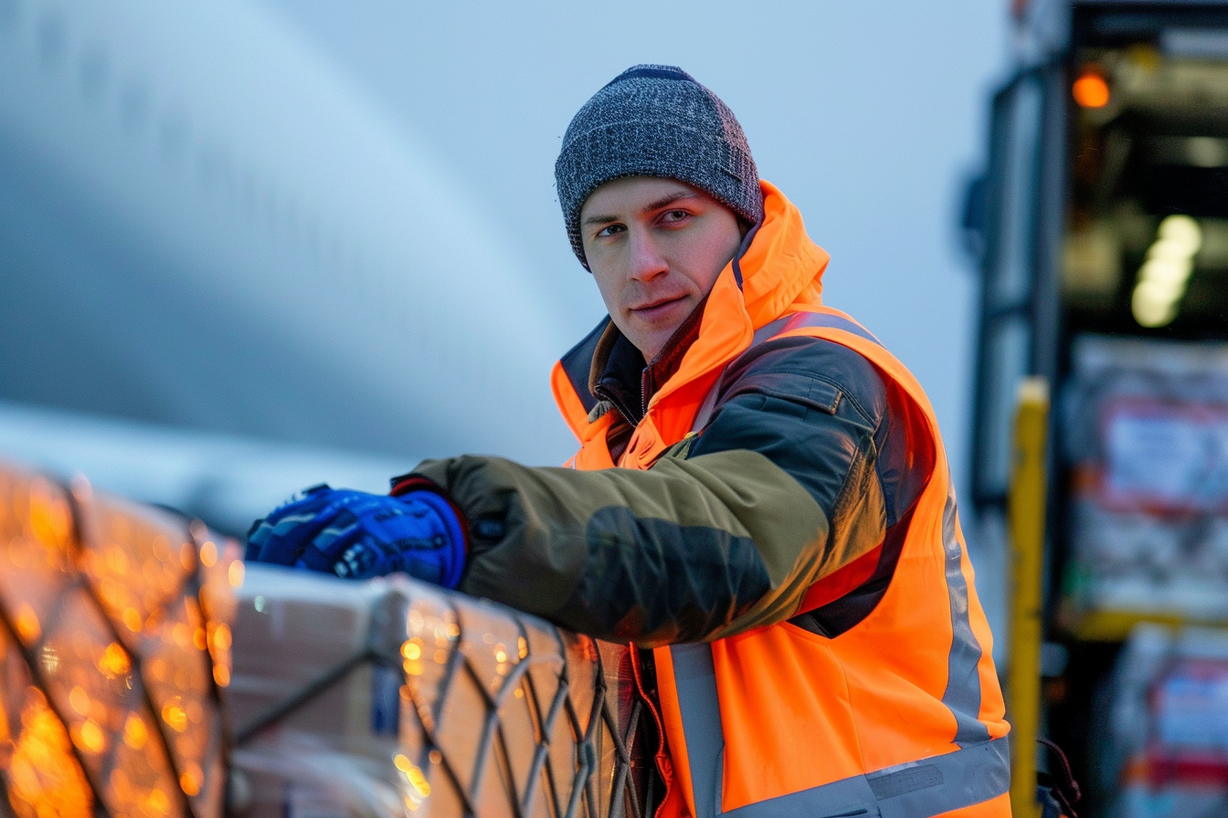 Image gratuite Manutentionnaire de fret, fond bleu 5