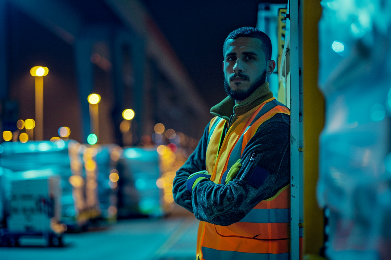 Image gratuite Manutentionnaire de fret, fond bleu 6