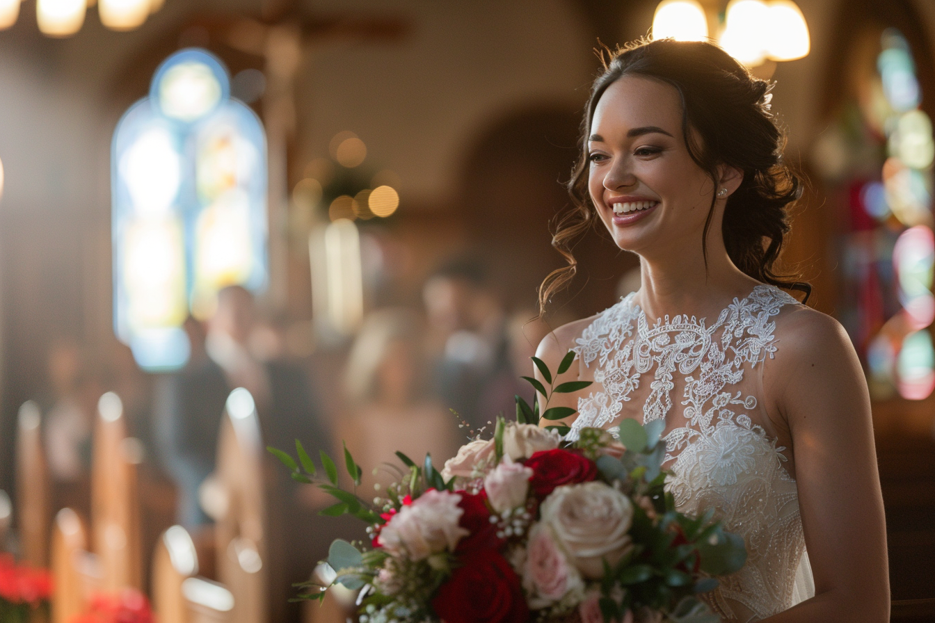 Image gratuite Mariée dans église ensoleillée 1