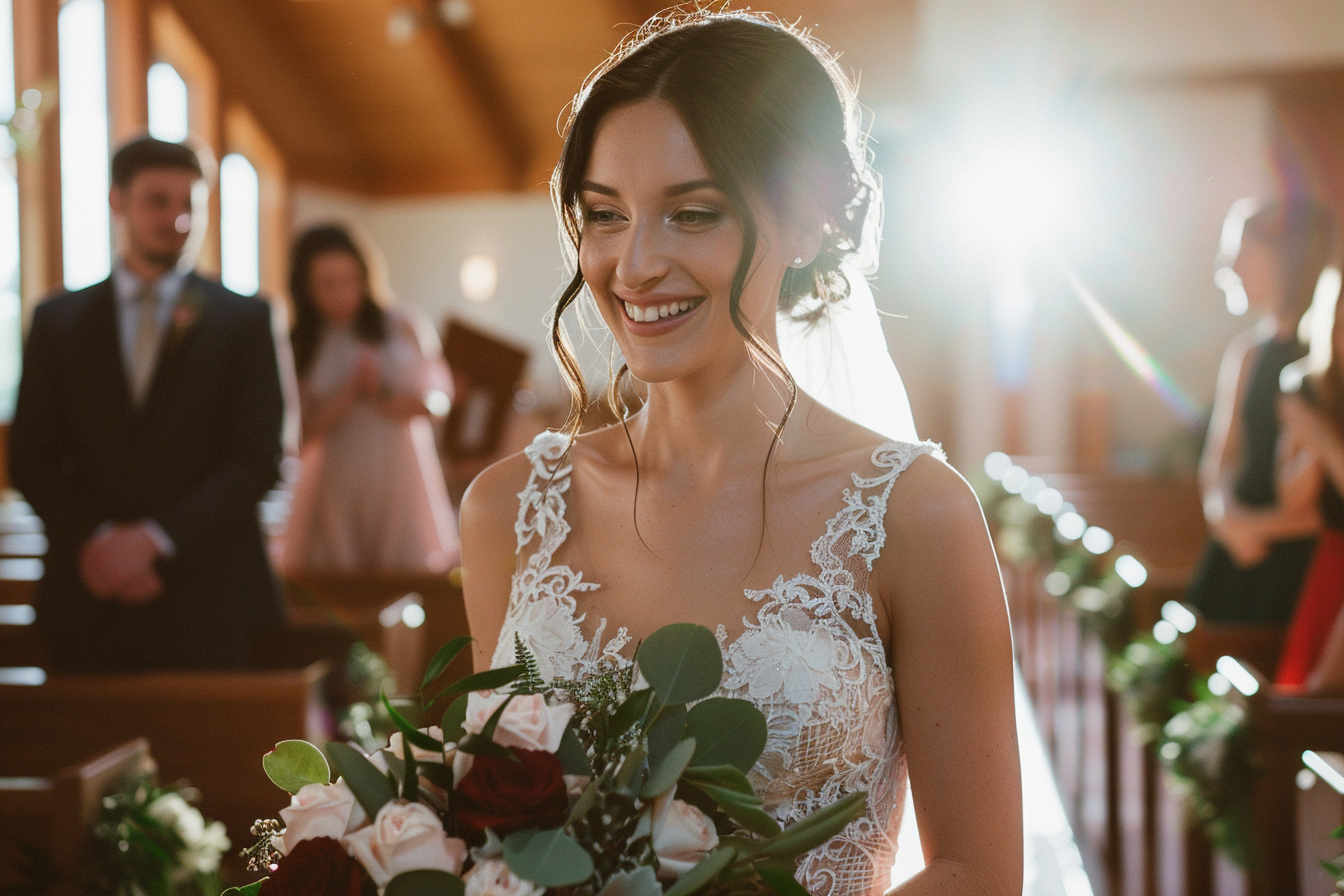 Image gratuite Mariée dans église ensoleillée 2