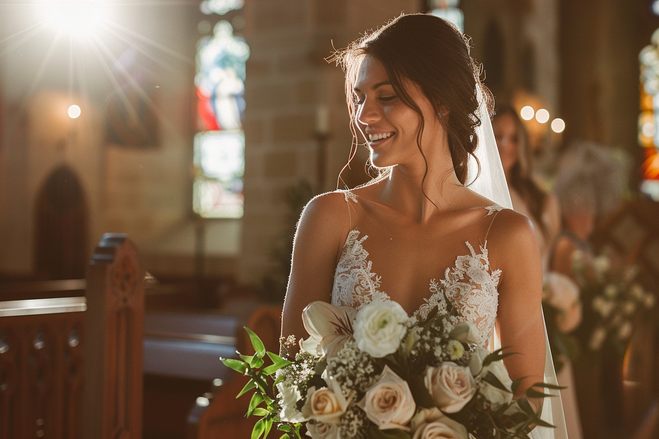Image gratuite Mariée dans église ensoleillée 3