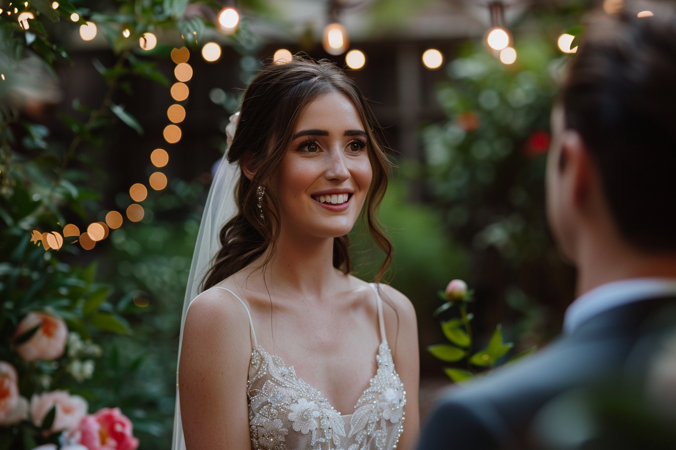 Image gratuite Mariée dans jardin luxuriant 1