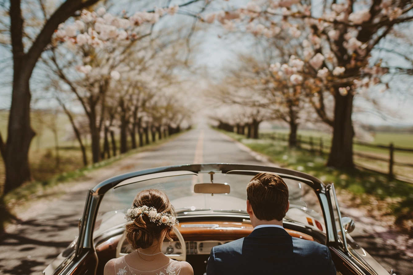 Image gratuite Mariée dans voiture vintage 1