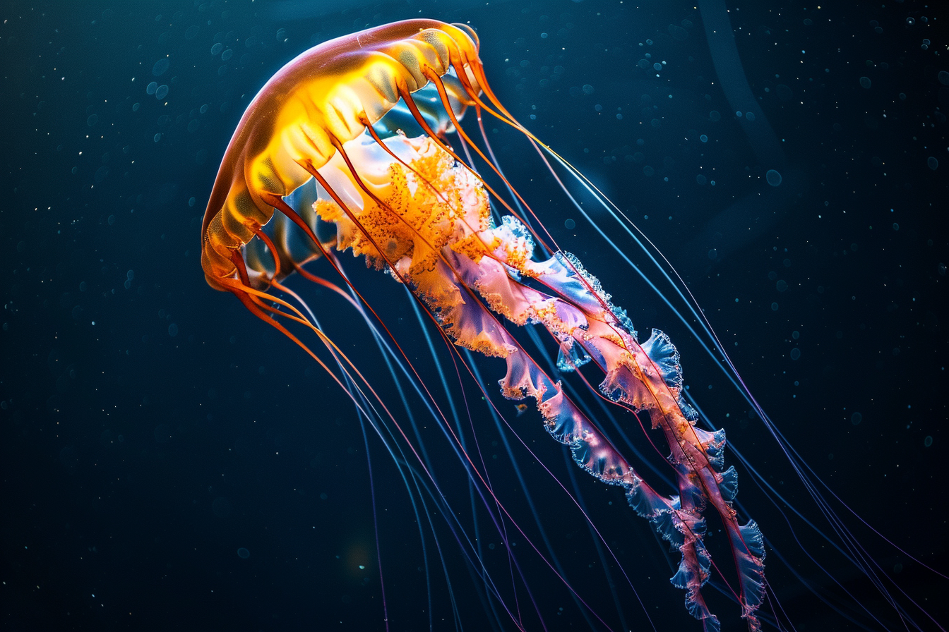 Image gratuite Méduse aux longs tentacules sur fond sombre 2