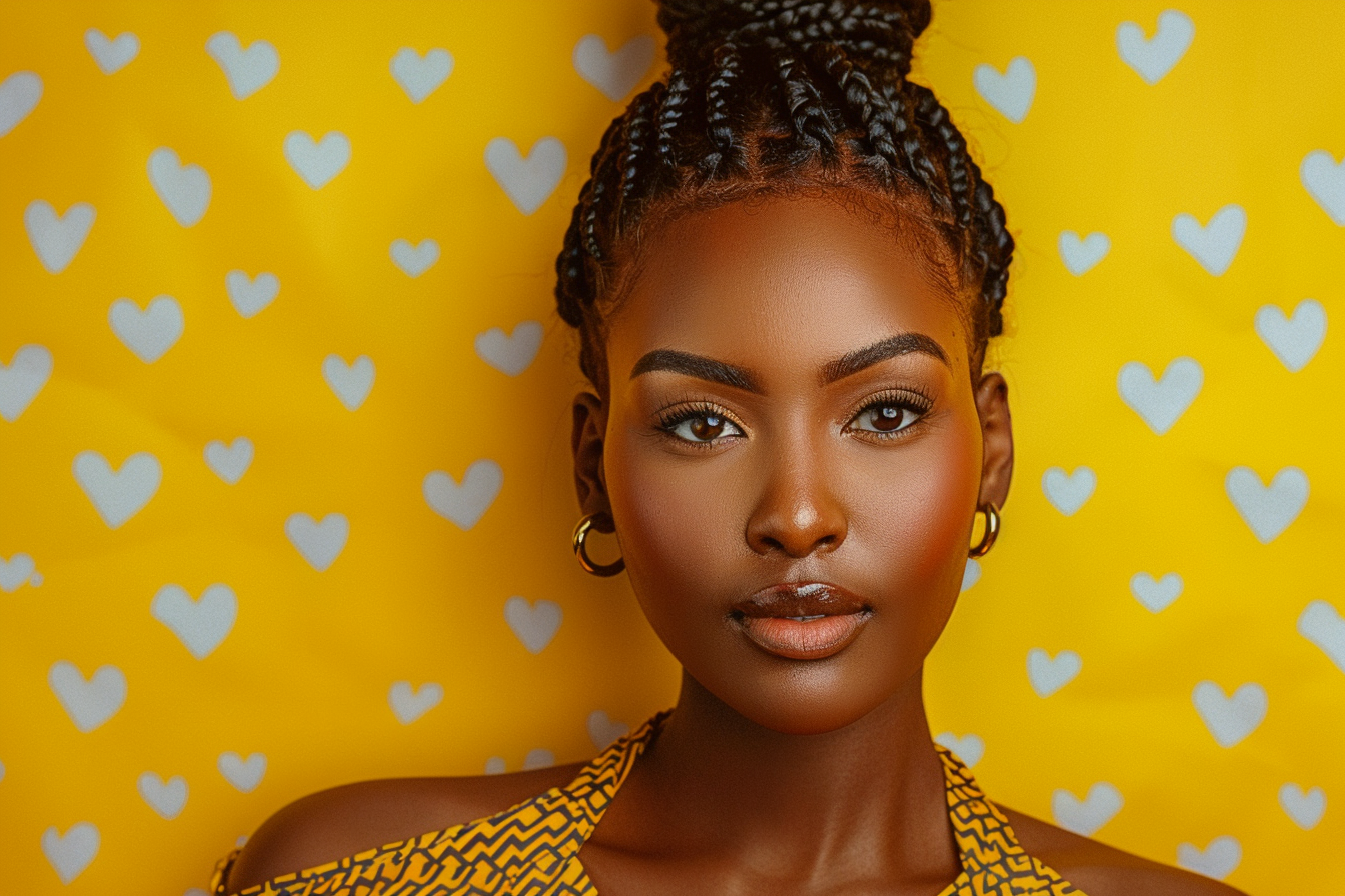 Image gratuite Mère africaine yeux noirs fête mères fond jaune 1