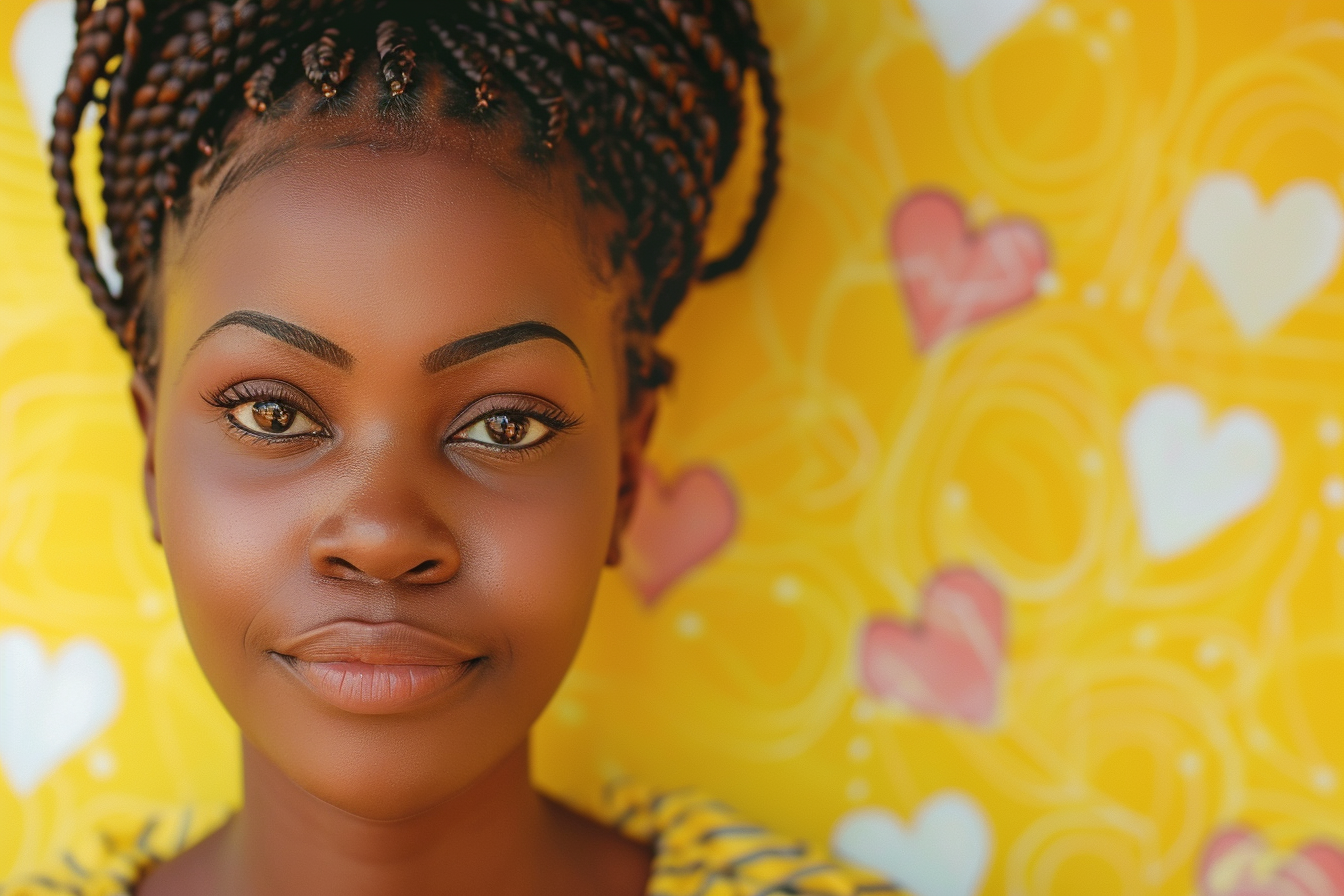 Image gratuite Mère africaine yeux noirs fête mères fond jaune 2