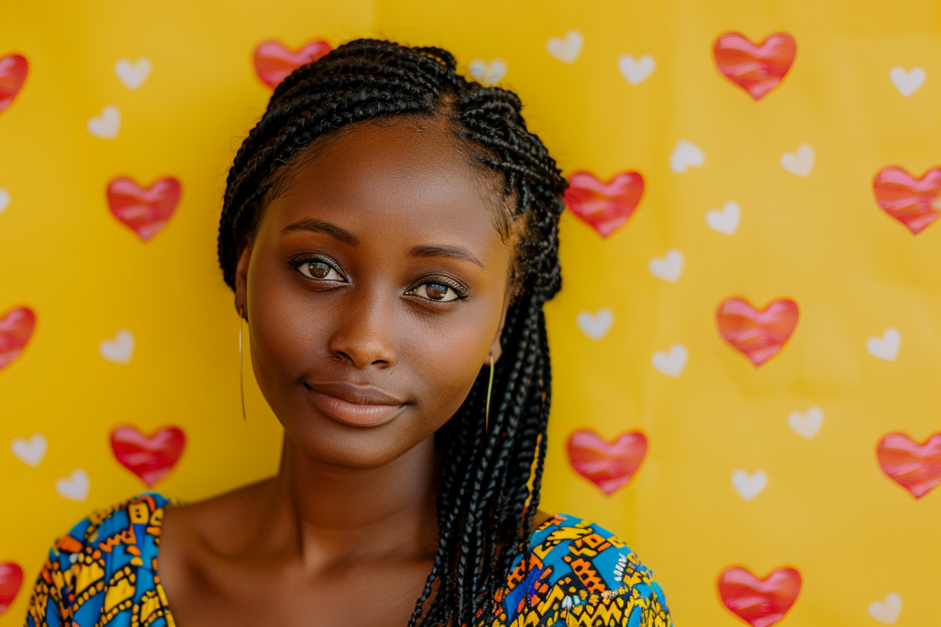 Image gratuite Mère africaine yeux noirs fête mères fond jaune 4