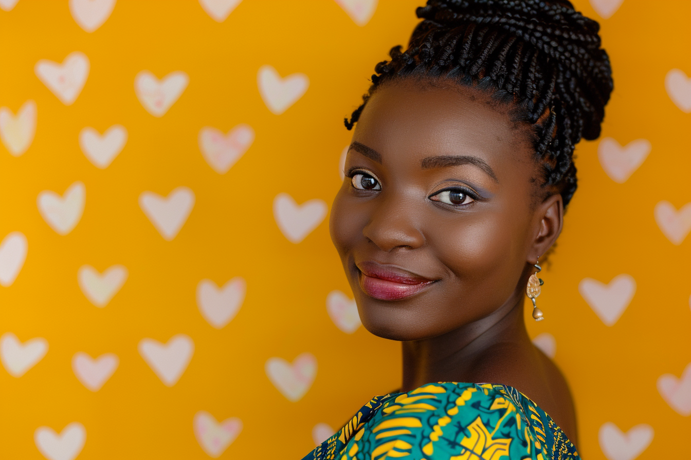 Image gratuite Mère africaine yeux noirs fête mères fond jaune 5