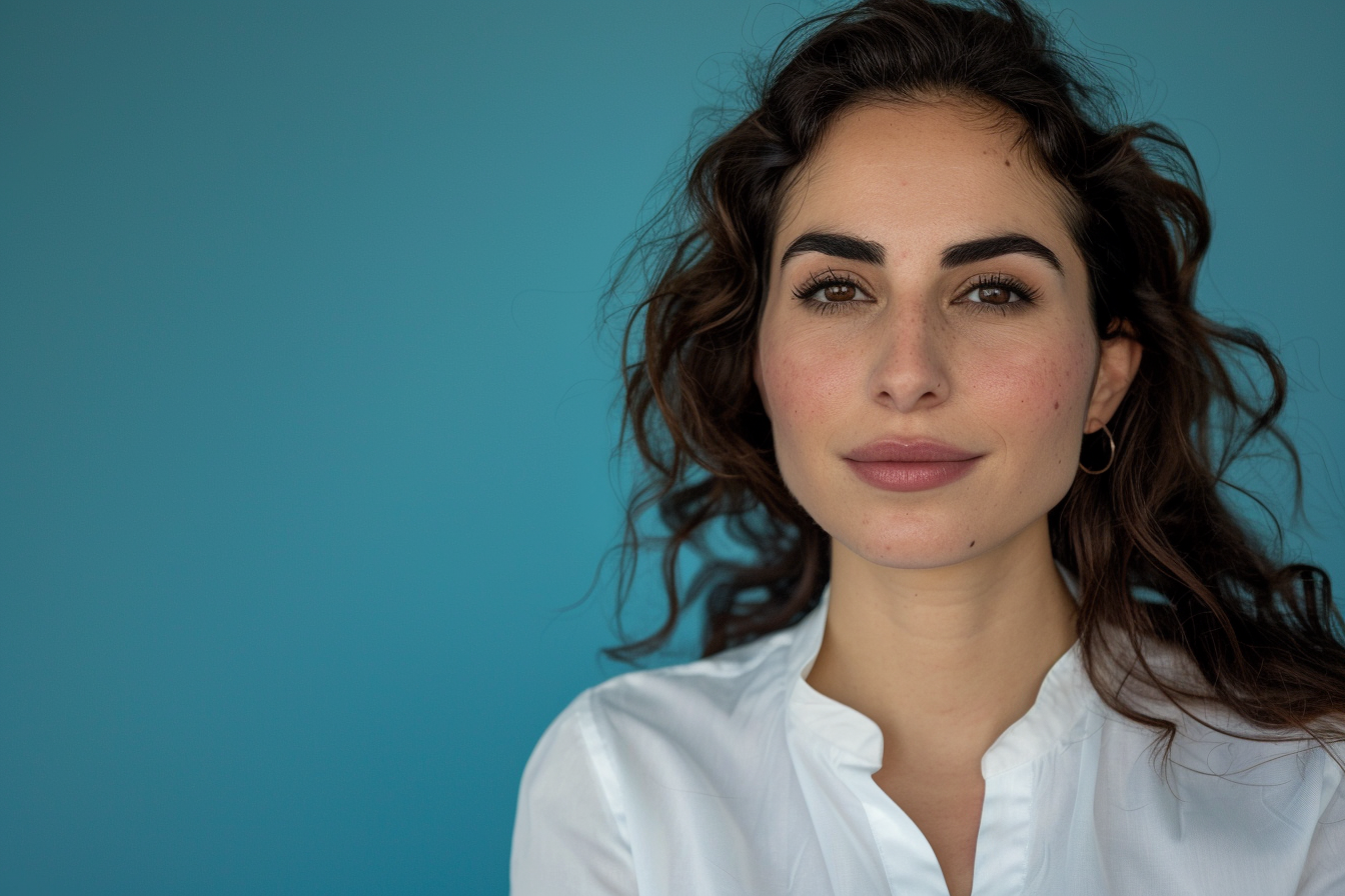 Image gratuite Mère arabe brune yeux noirs jour fête mères fond bleu 3