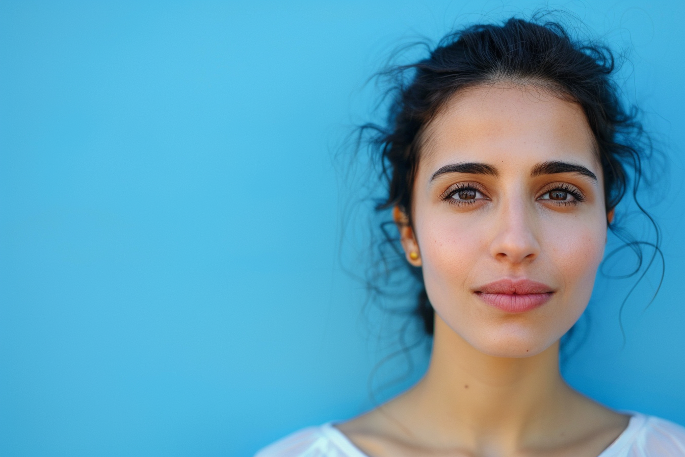 Image gratuite Mère arabe brune yeux noirs jour fête mères fond bleu 5