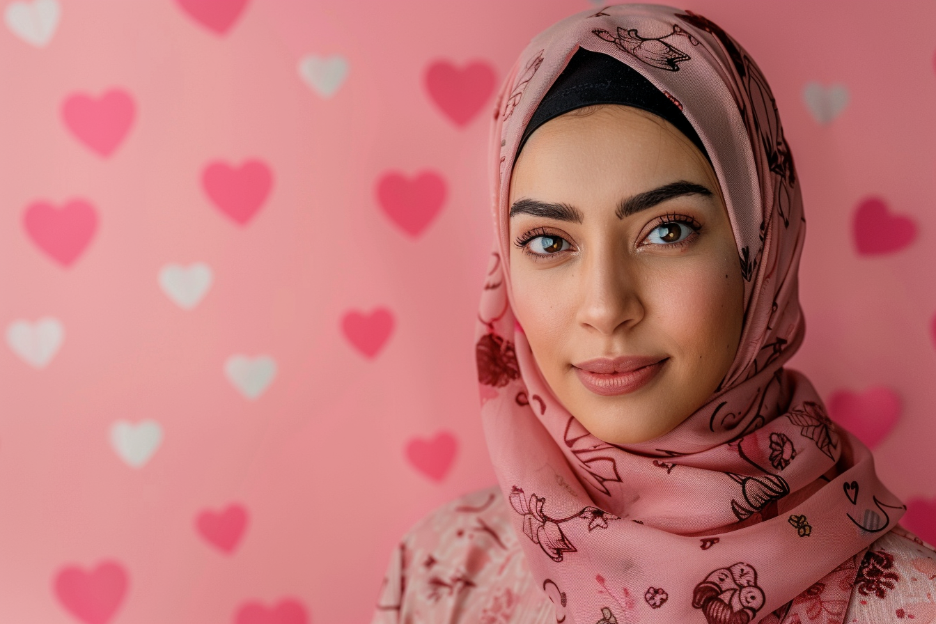 Image gratuite Mère arabe yeux noirs fête mères fond rose 1