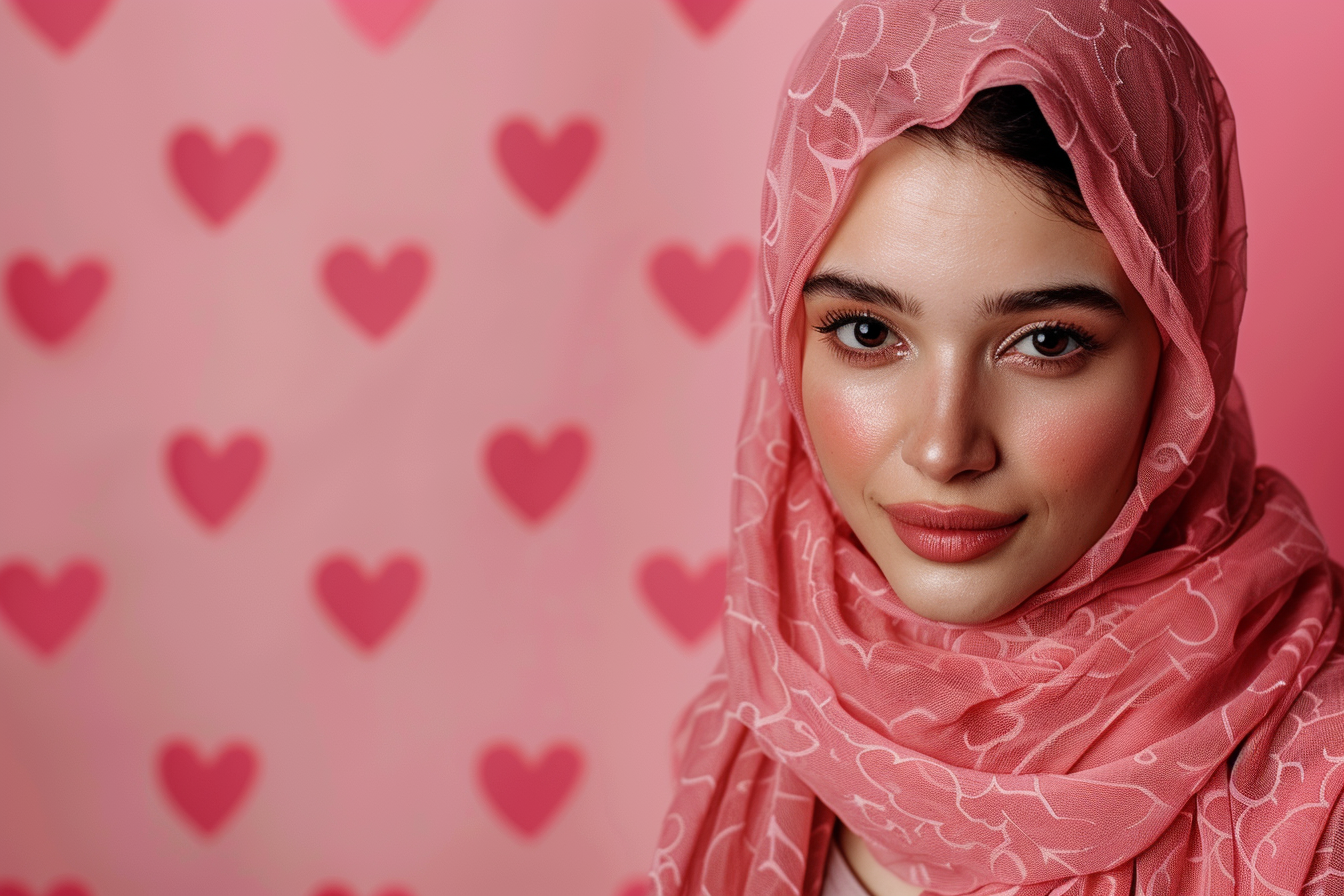 Image gratuite Mère arabe yeux noirs fête mères fond rose 2