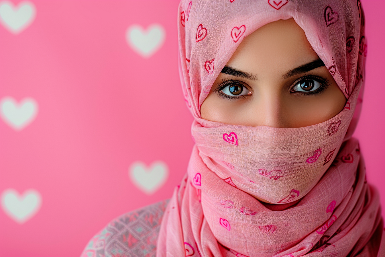 Image gratuite Mère arabe yeux noirs fête mères fond rose 3