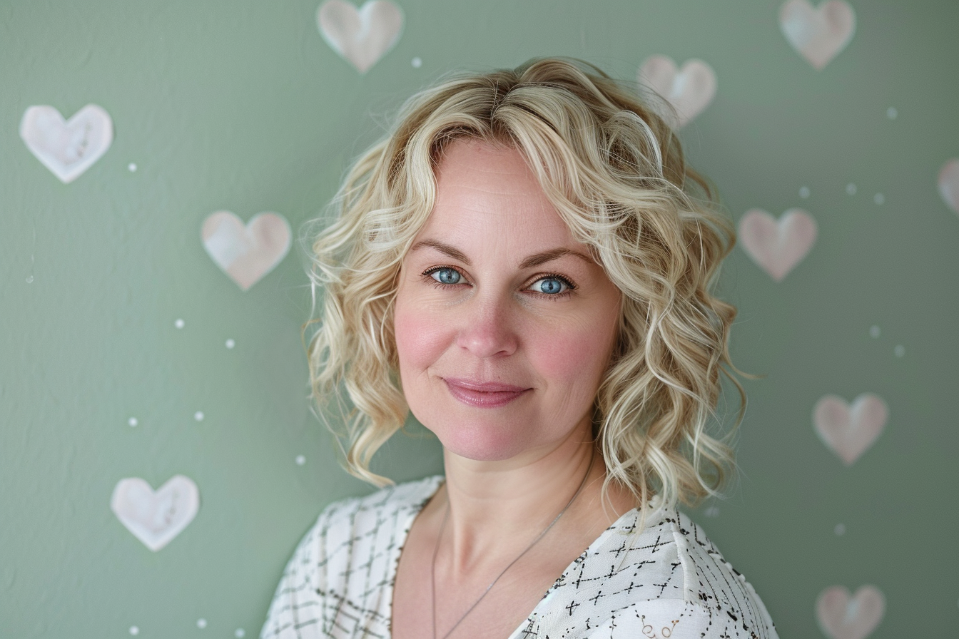 Image gratuite Mère blonde yeux bleus fête mères fond vert 1