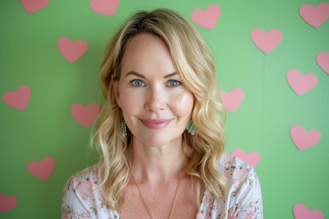 Image gratuite Mère blonde yeux bleus fête mères fond vert 2