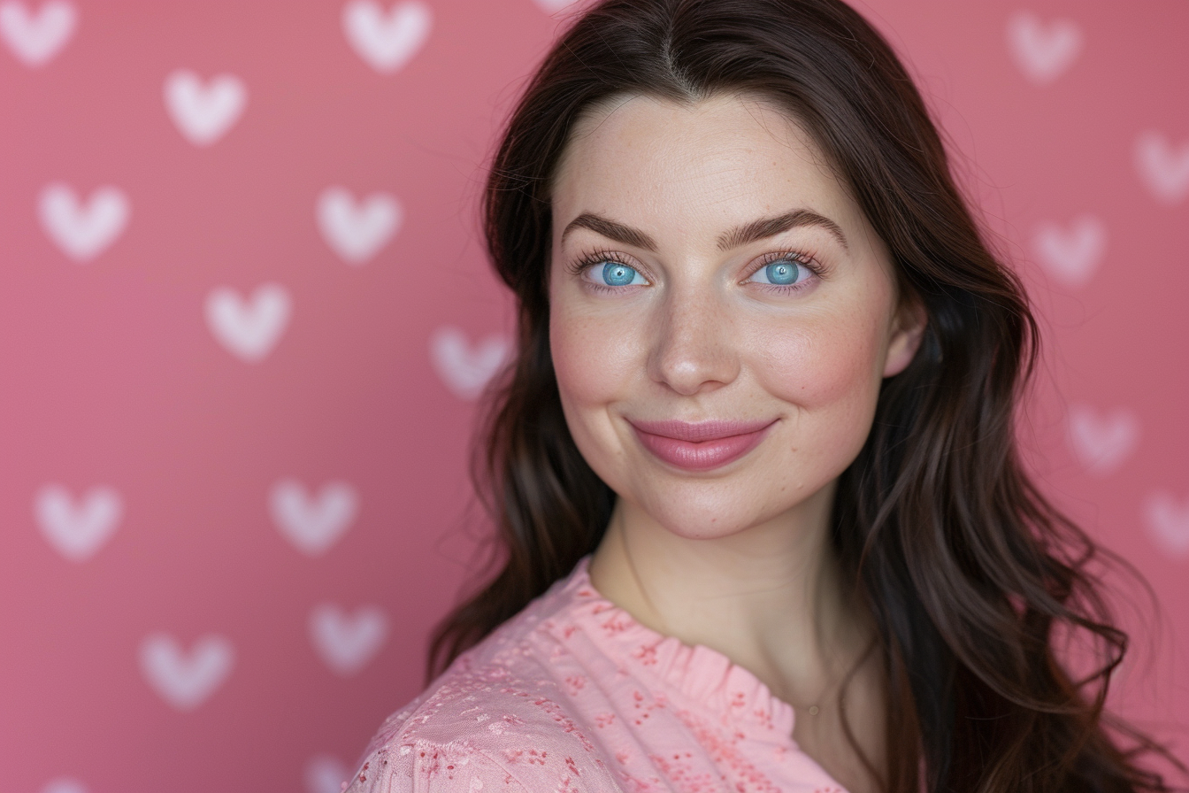 Image gratuite Mère caucasienne brune yeux bleus fête mères fond rose 3