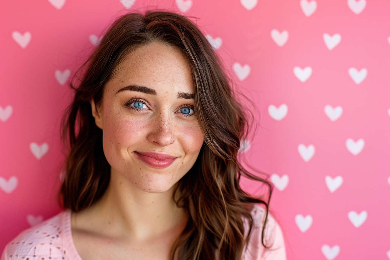 Image gratuite Mère caucasienne brune yeux bleus fête mères fond rose 4