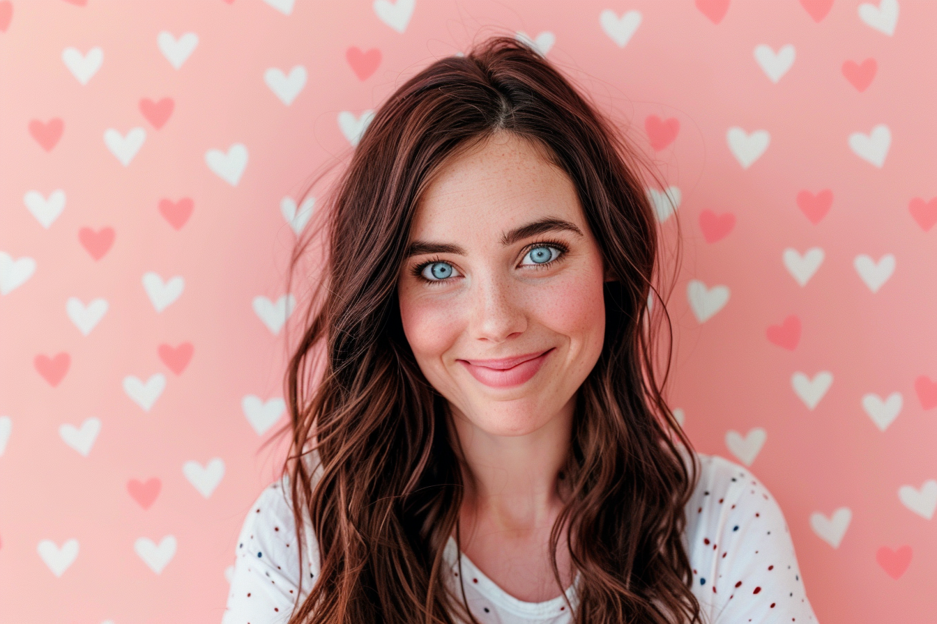 Image gratuite Mère caucasienne brune yeux bleus fête mères fond rose 5