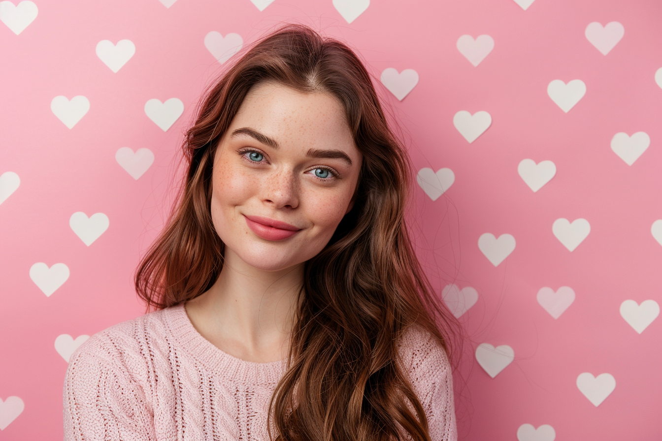 Image gratuite Mère caucasienne brune yeux bleus fête mères fond rose 6