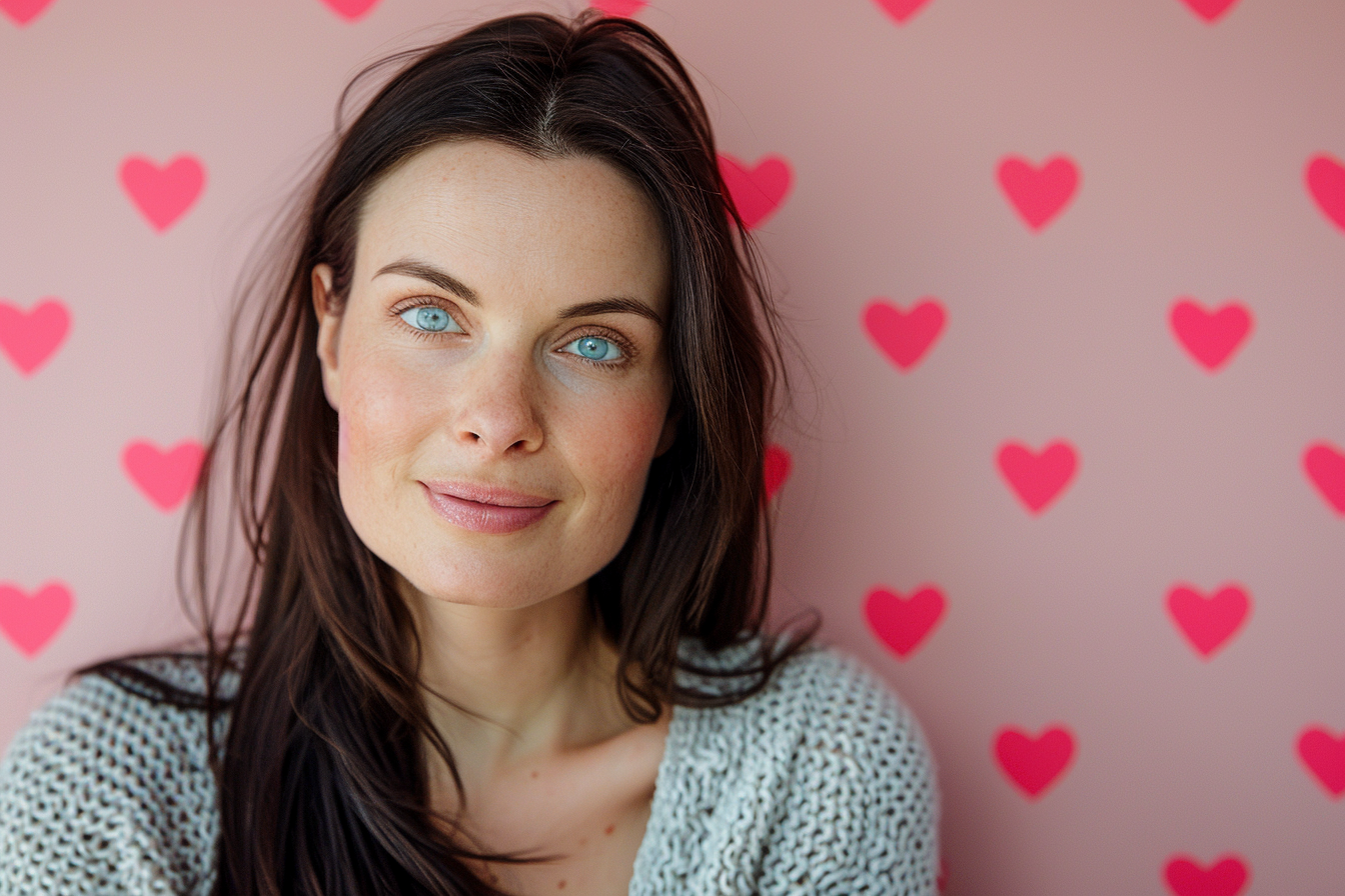 Image gratuite Mère caucasienne brune yeux bleus fête mères fond rose 7