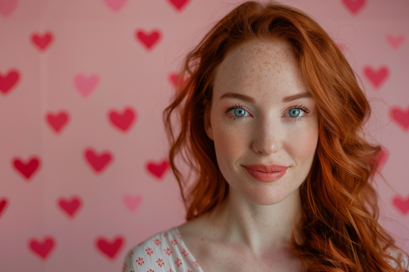 Image gratuite Mère caucasienne rousse yeux bleus fête mères fond rose 2