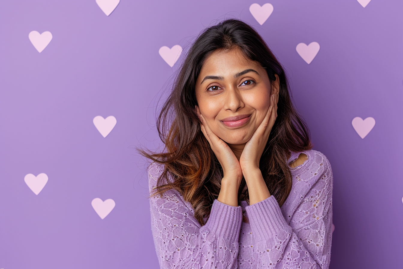 Image gratuite Mère indienne yeux noirs fête mères fond violet 1