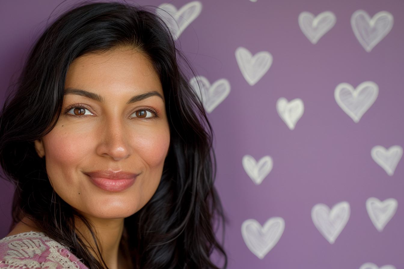 Image gratuite Mère indienne yeux noirs fête mères fond violet 2