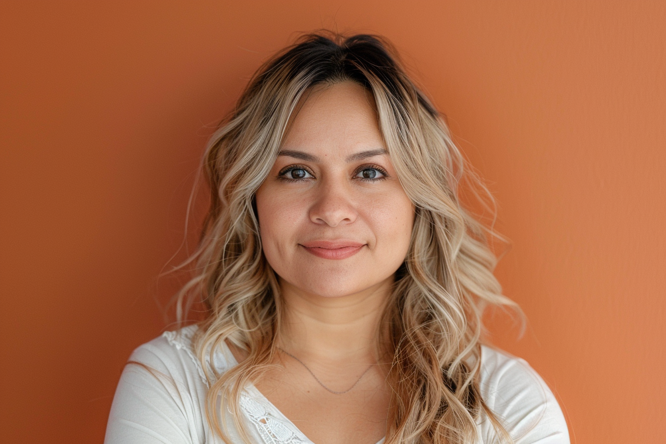 Image gratuite Mère latine blonde yeux marrons jour fête mères fond orange 2