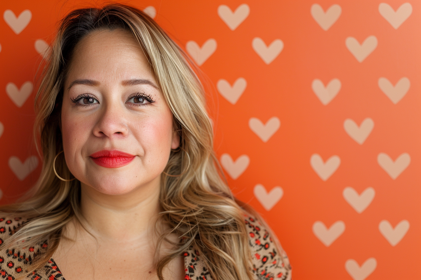 Image gratuite Mère latine yeux marrons fête mères fond orange 1