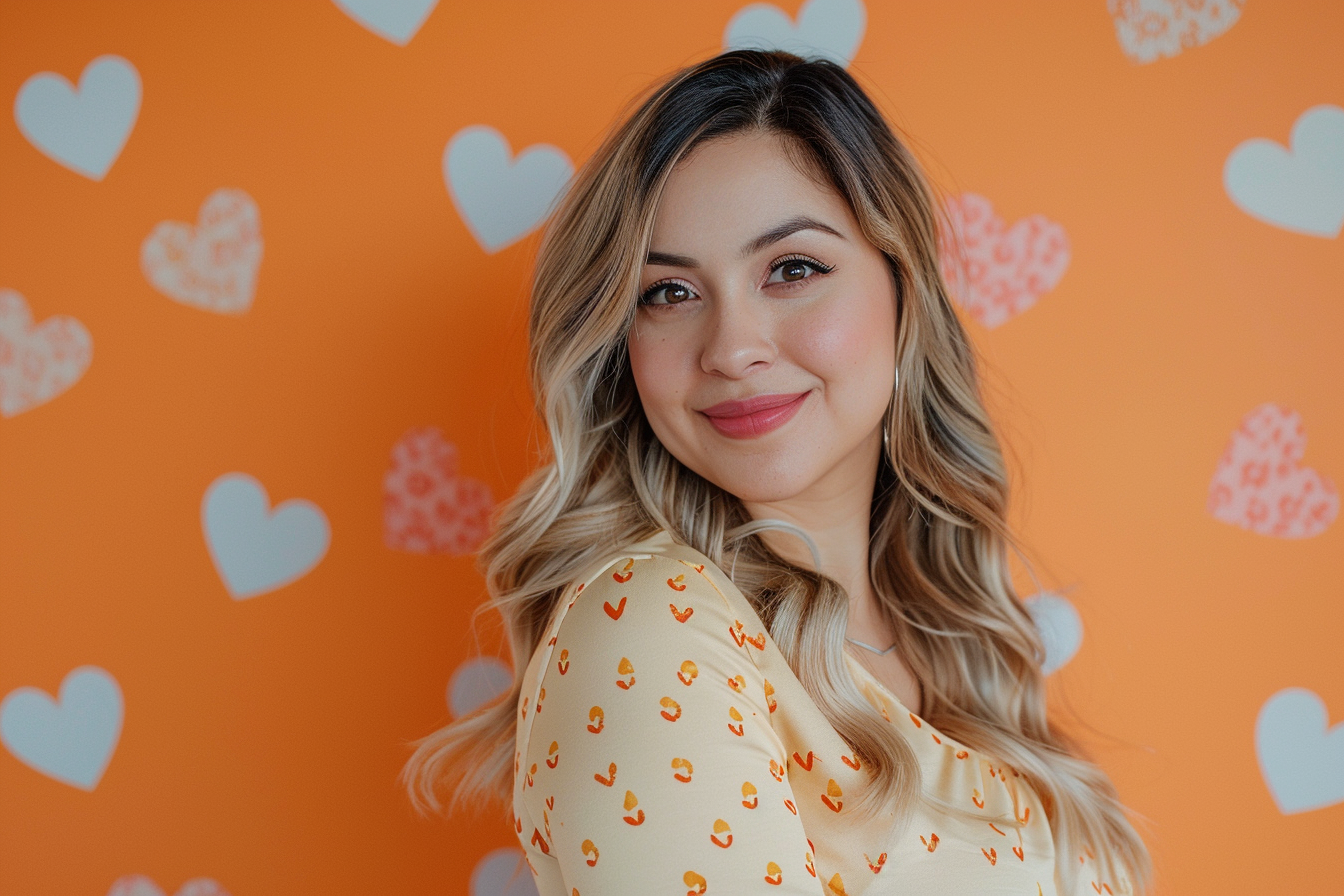 Image gratuite Mère latine yeux marrons fête mères fond orange 3