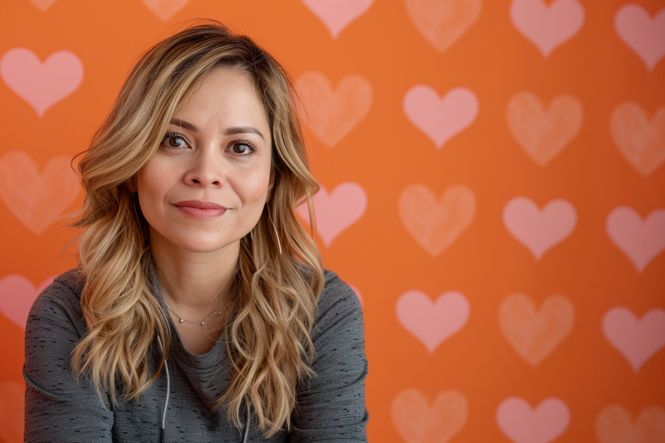 Image gratuite Mère latine yeux marrons fête mères fond orange 4