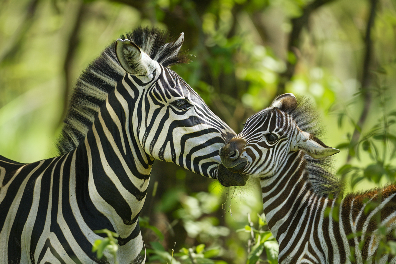 Image gratuite Mère zèbre et poulain se reposant sous acacia 1