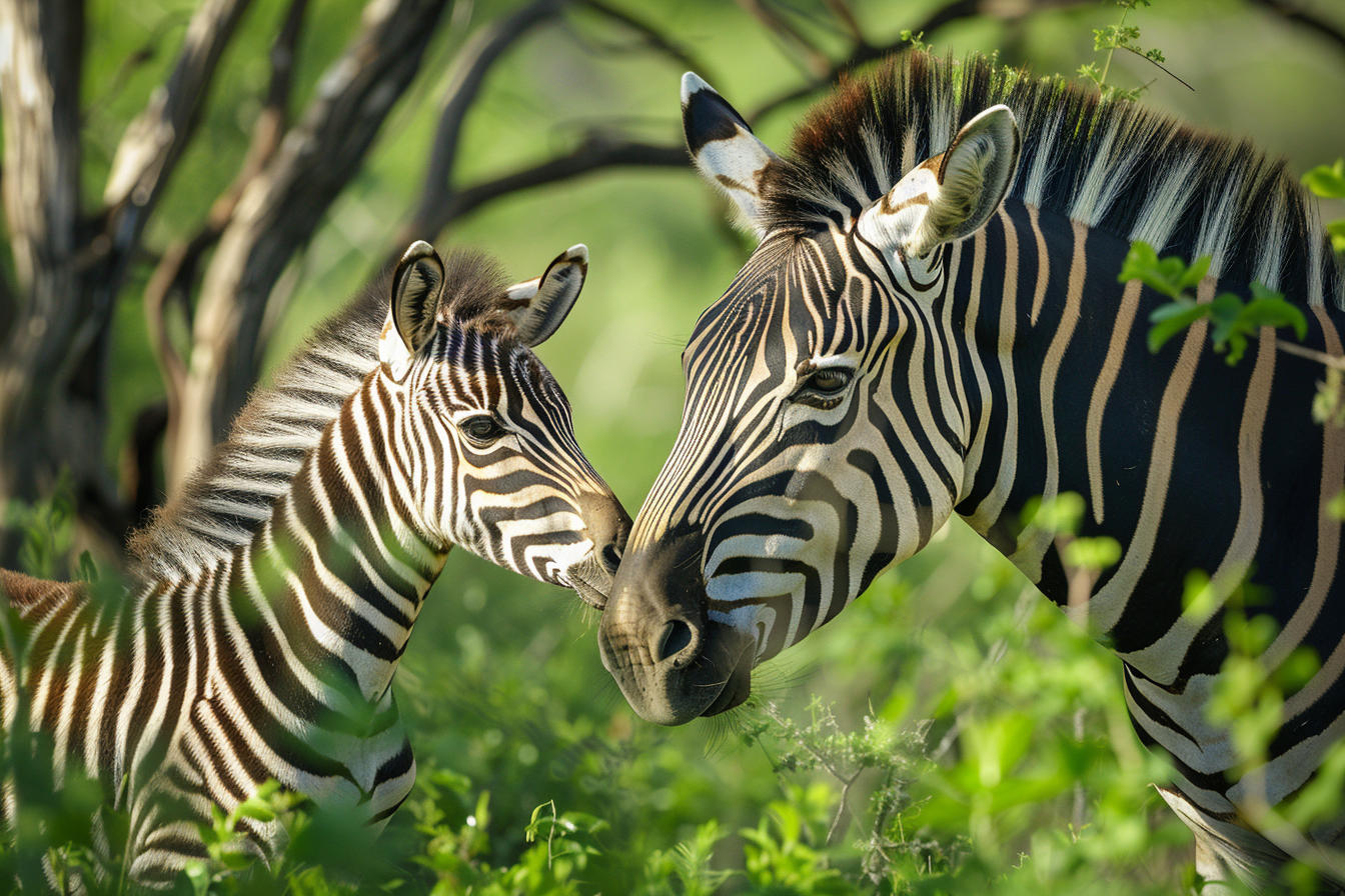 Image gratuite Mère zèbre et poulain se reposant sous acacia 2