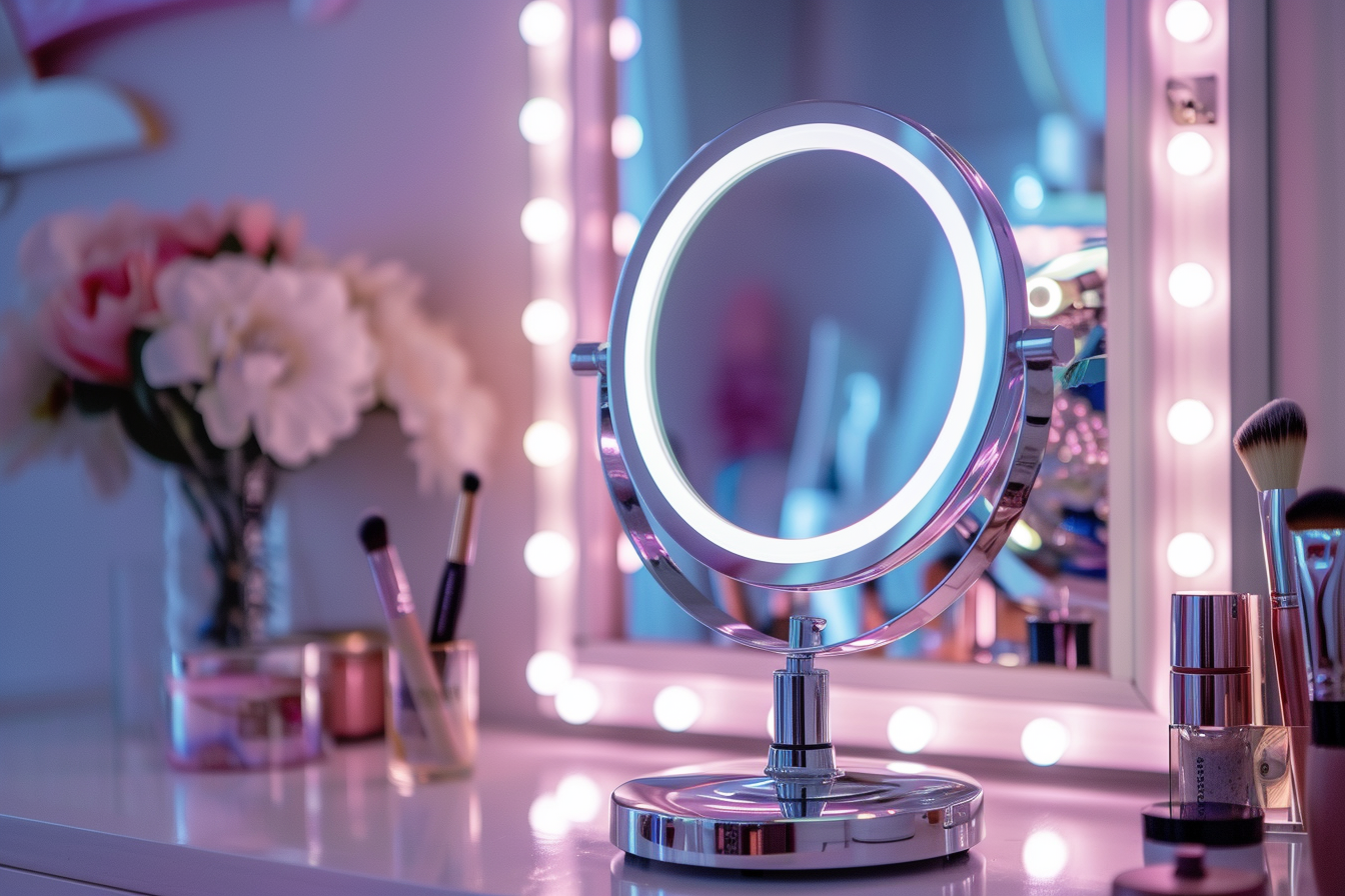 Image gratuite Miroir de maquillage argenté avec LED 1