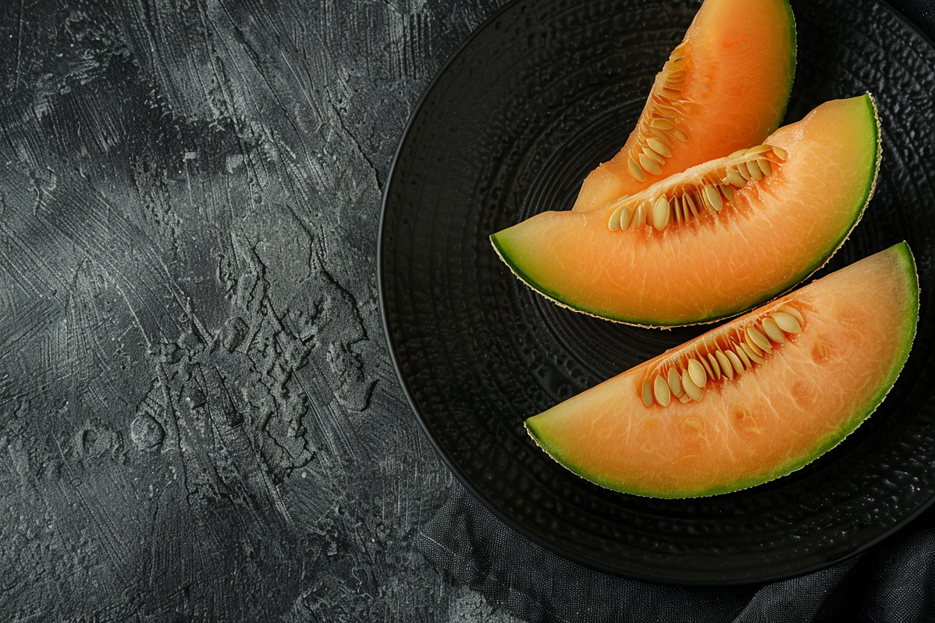 Image gratuite Moitiés de melon sur assiette noire 2