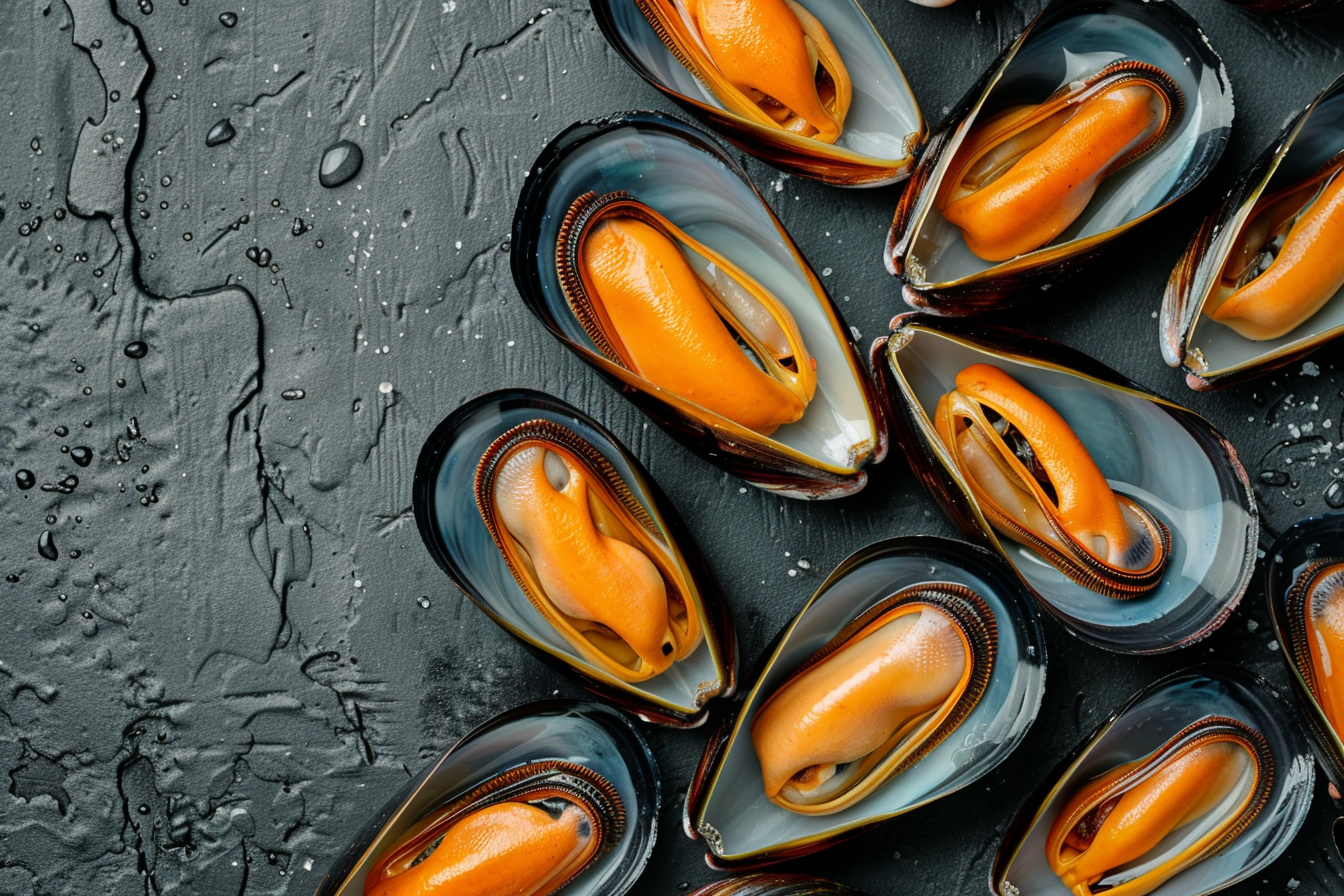 Image gratuite Moules ouvertes sur fond sombre 1