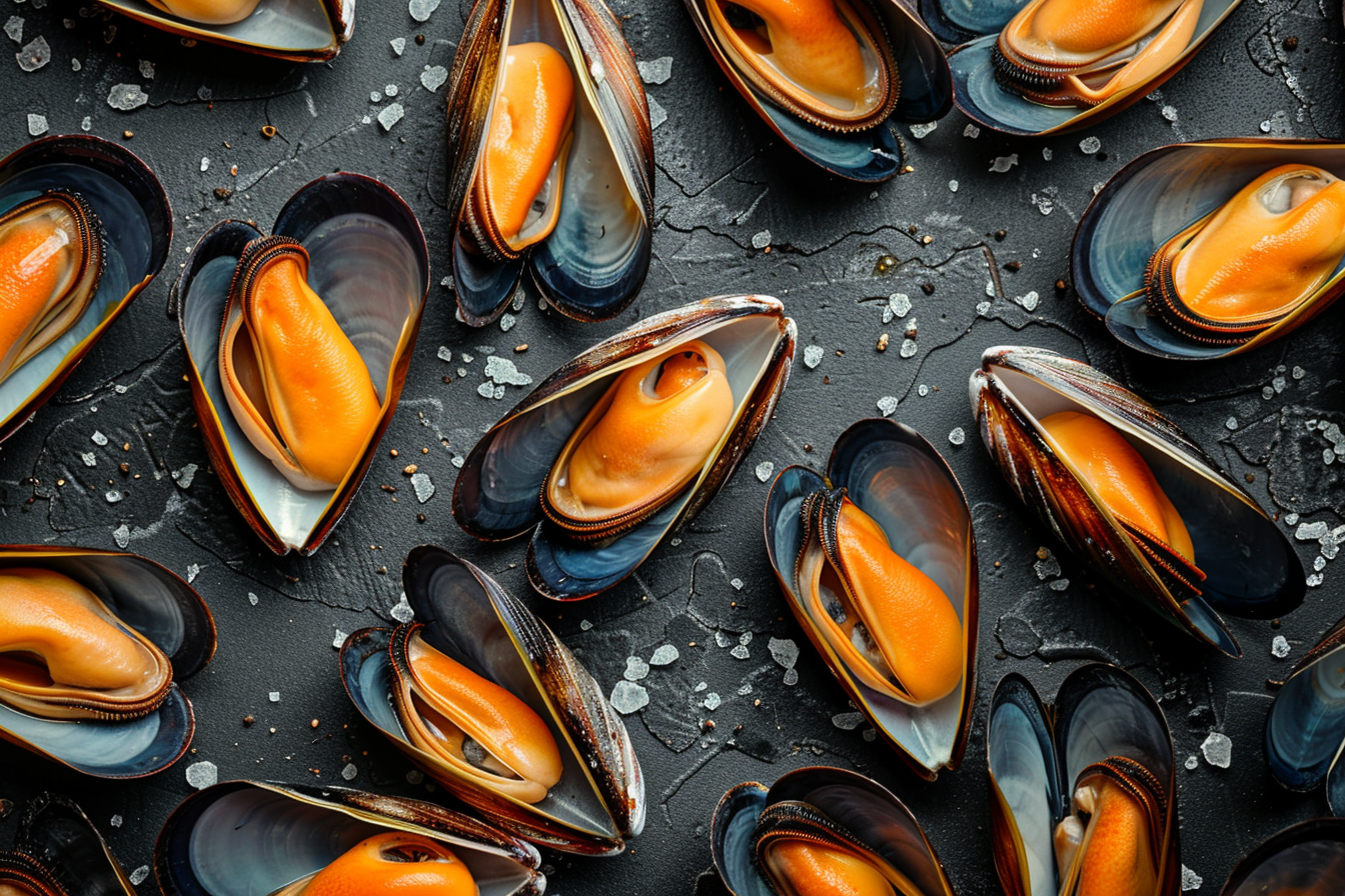 Image gratuite Moules ouvertes sur fond sombre 2