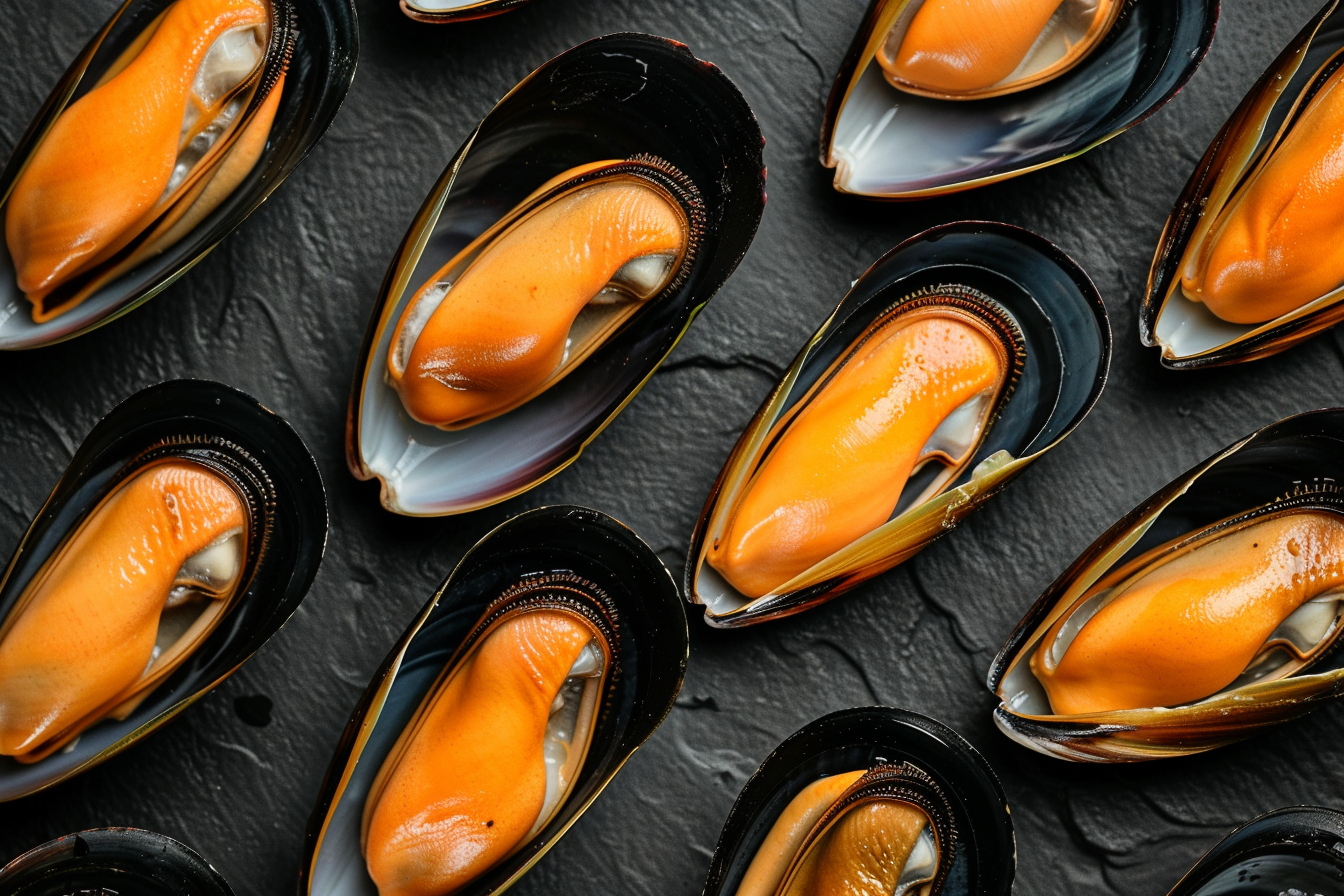 Image gratuite Moules ouvertes sur fond sombre 3