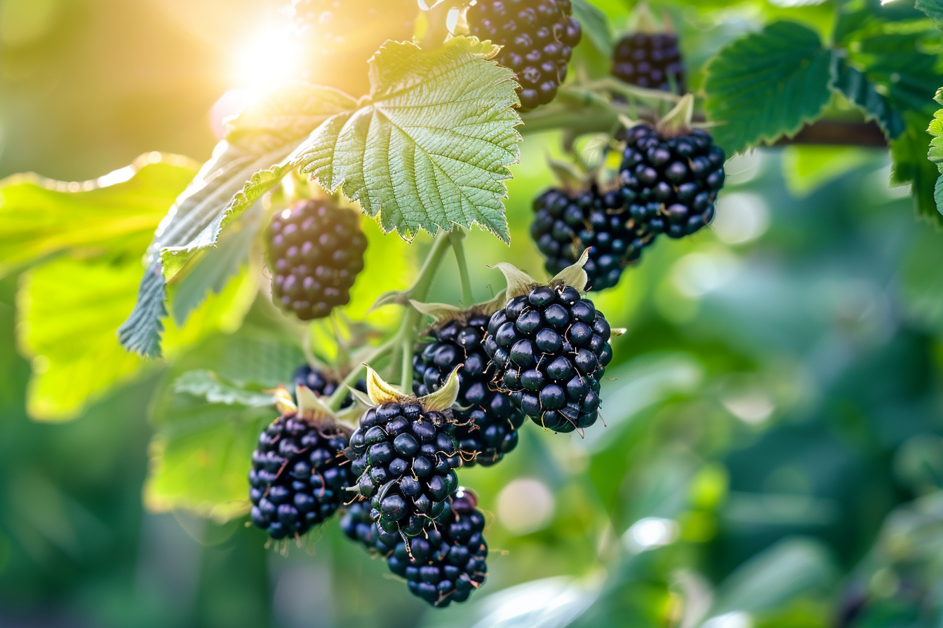 Image gratuite Mûres suspendues sur buisson dans jardin ensoleillé 1