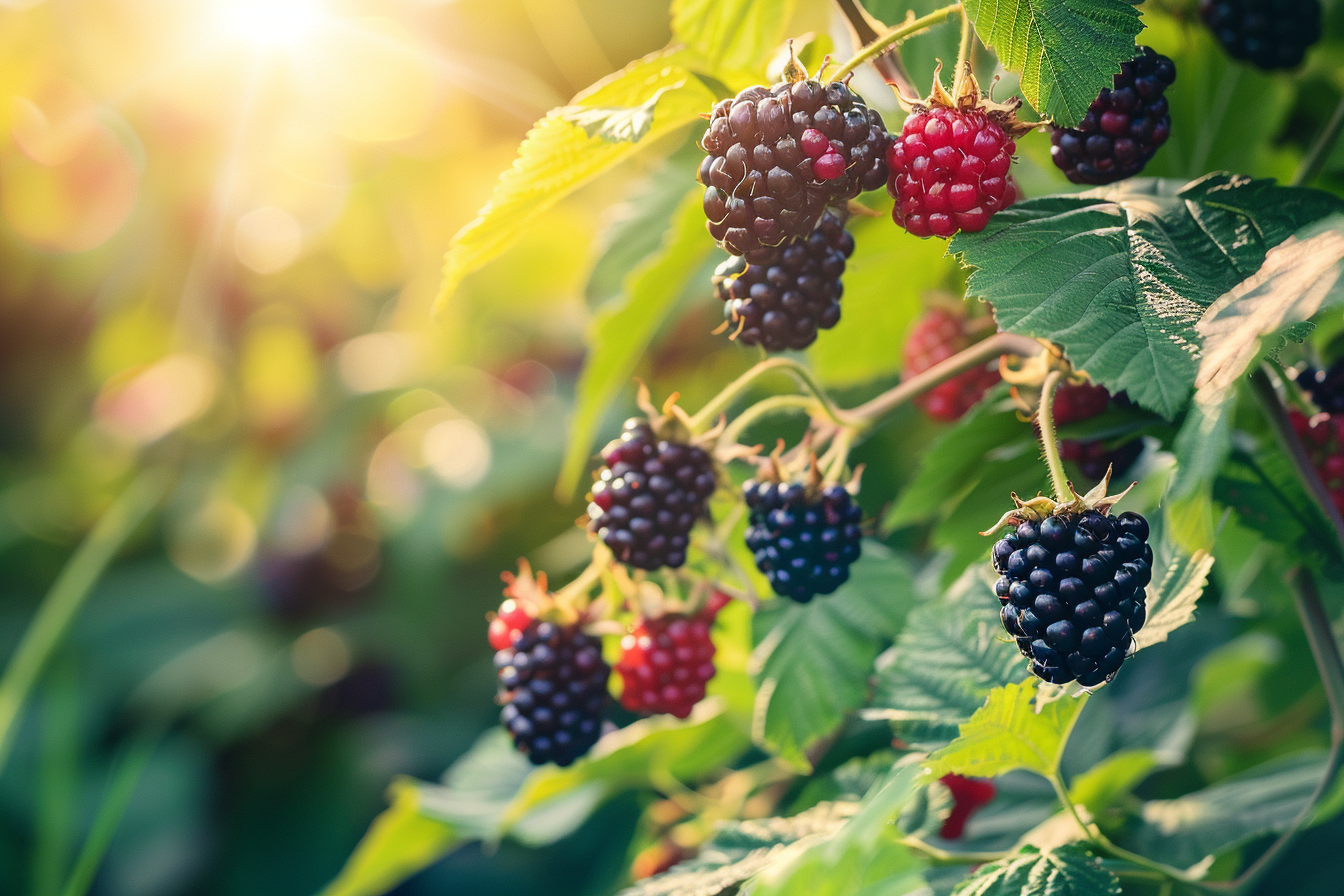 Image gratuite Mûres suspendues sur buisson dans jardin ensoleillé 2