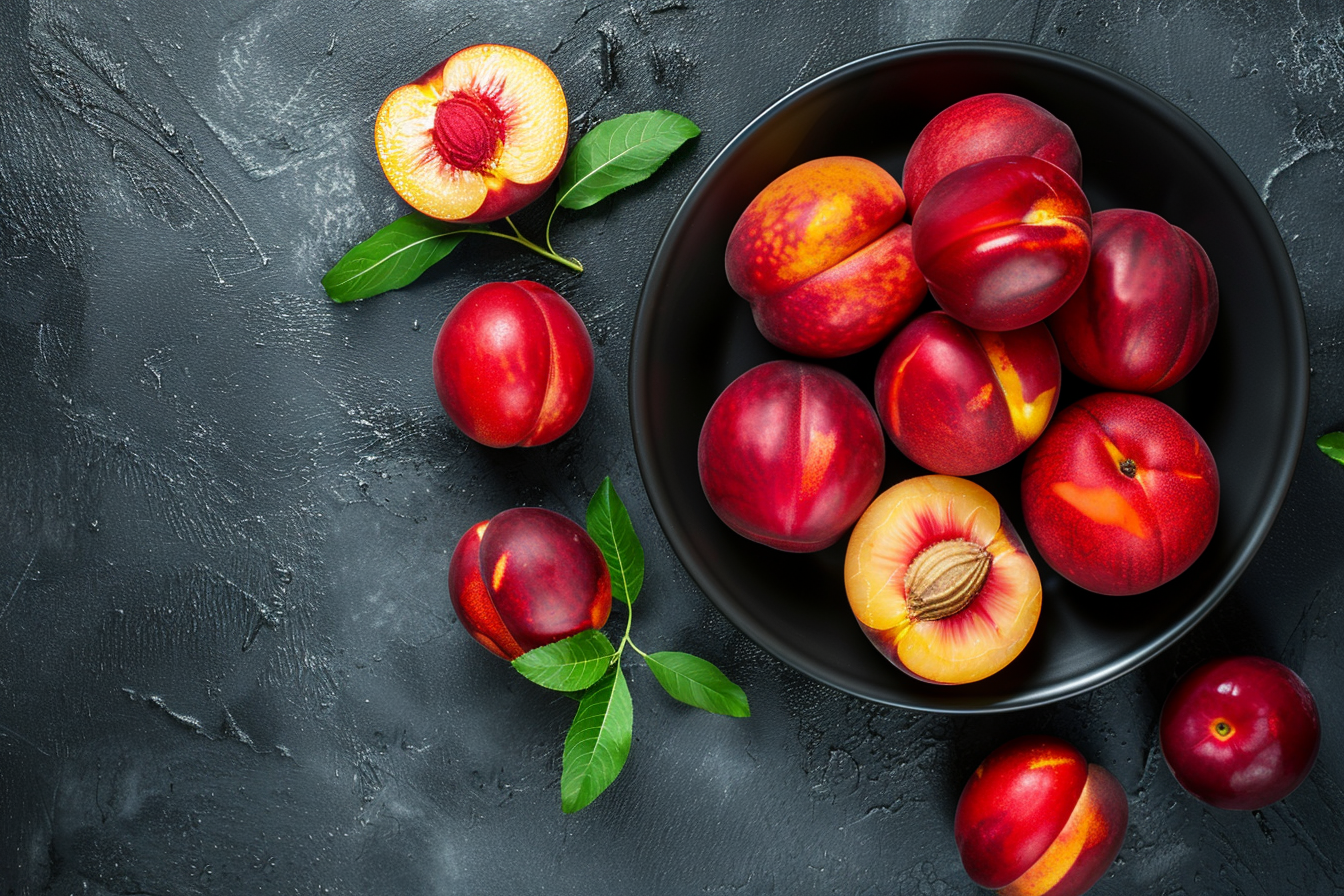 Image gratuite Nectarines dans bol noir 1