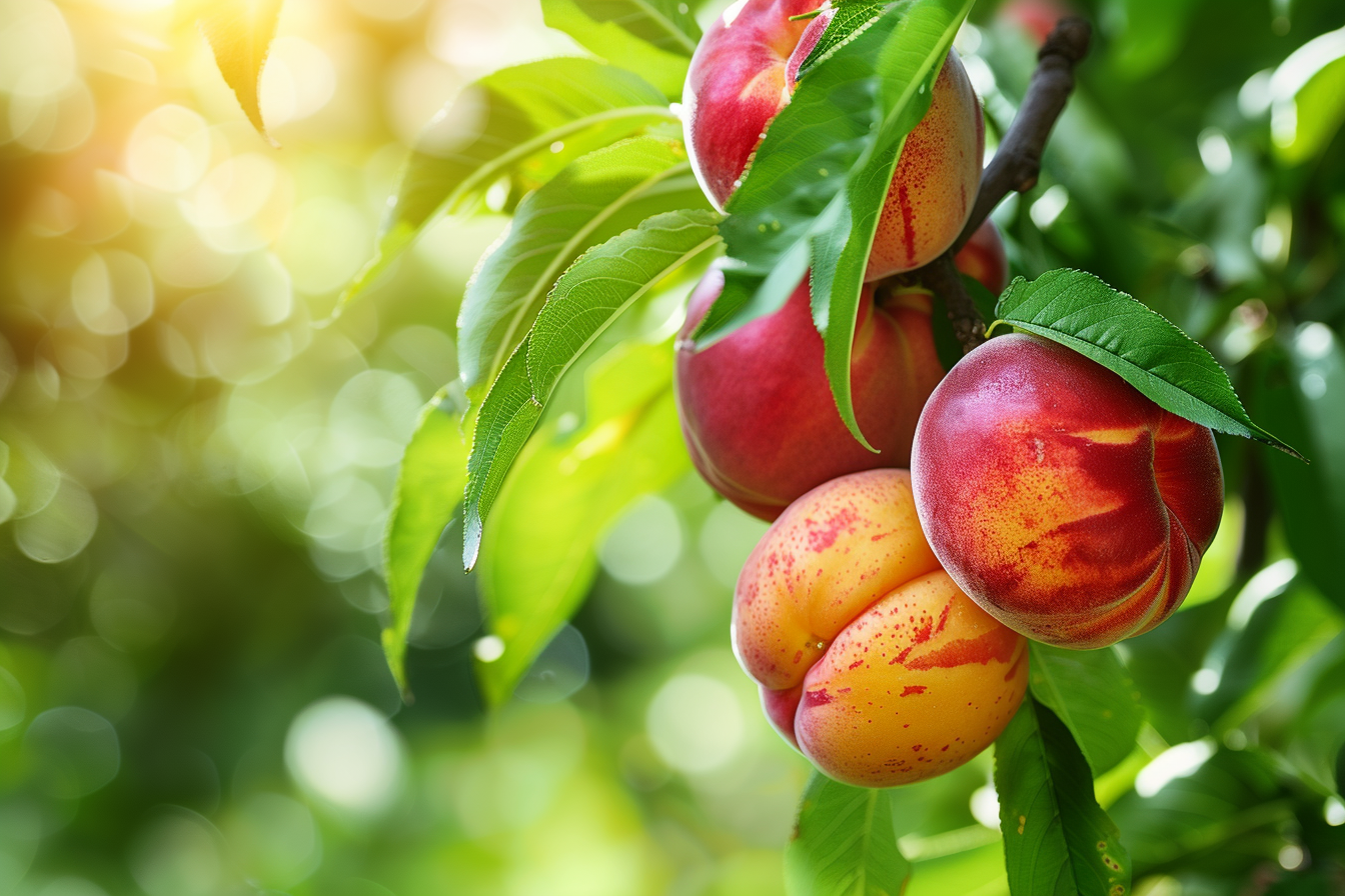 Image gratuite Nectarines sur branche dans verger ensoleillé 1