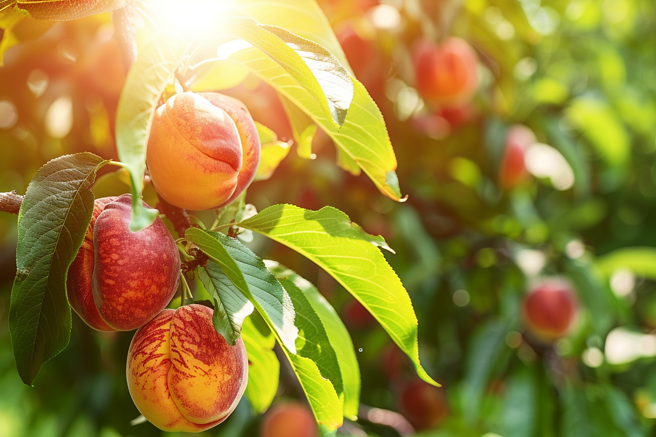 Image gratuite Nectarines sur branche dans verger ensoleillé 6