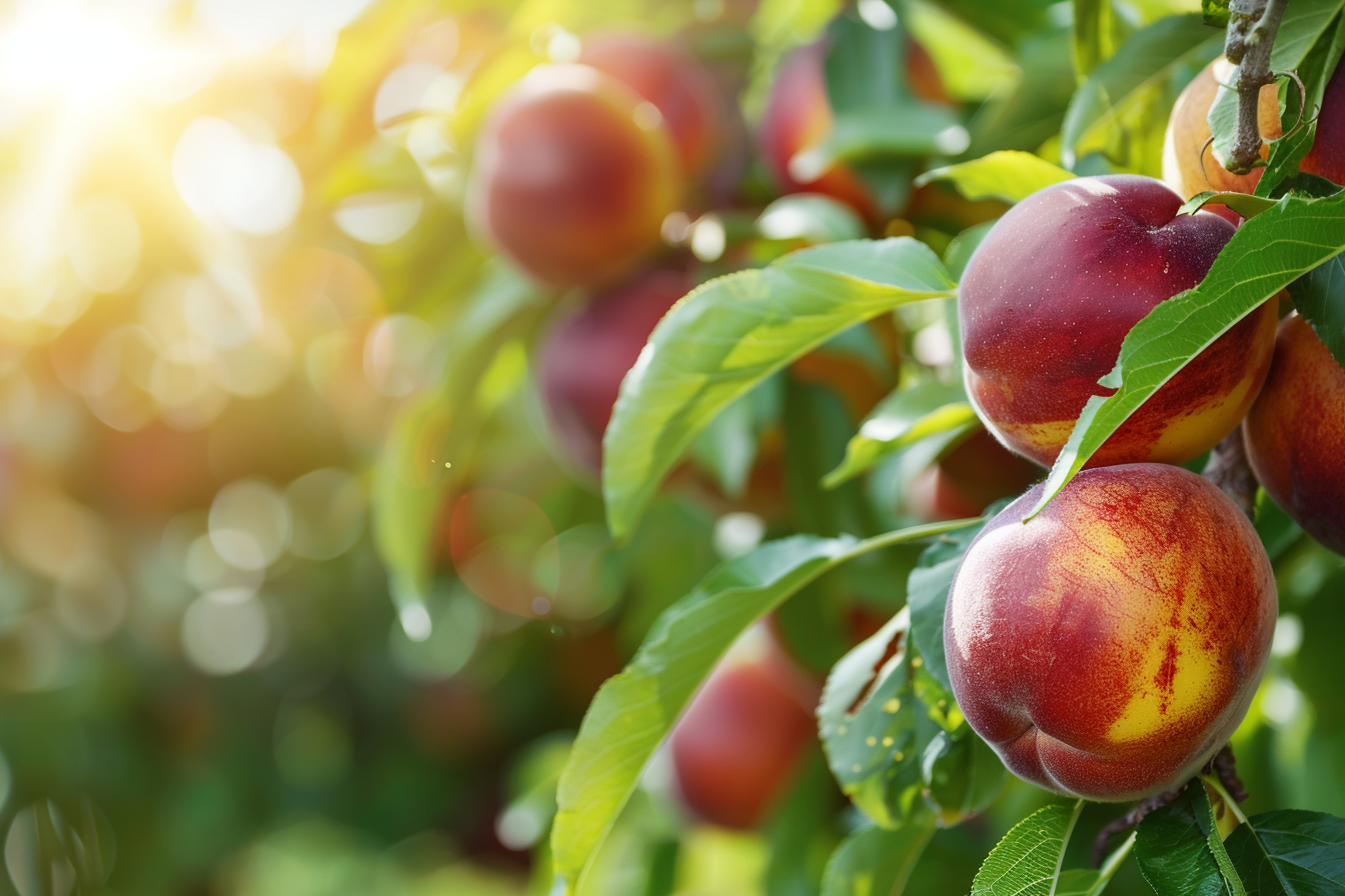 Image gratuite Nectarines sur branche dans verger ensoleillé 7
