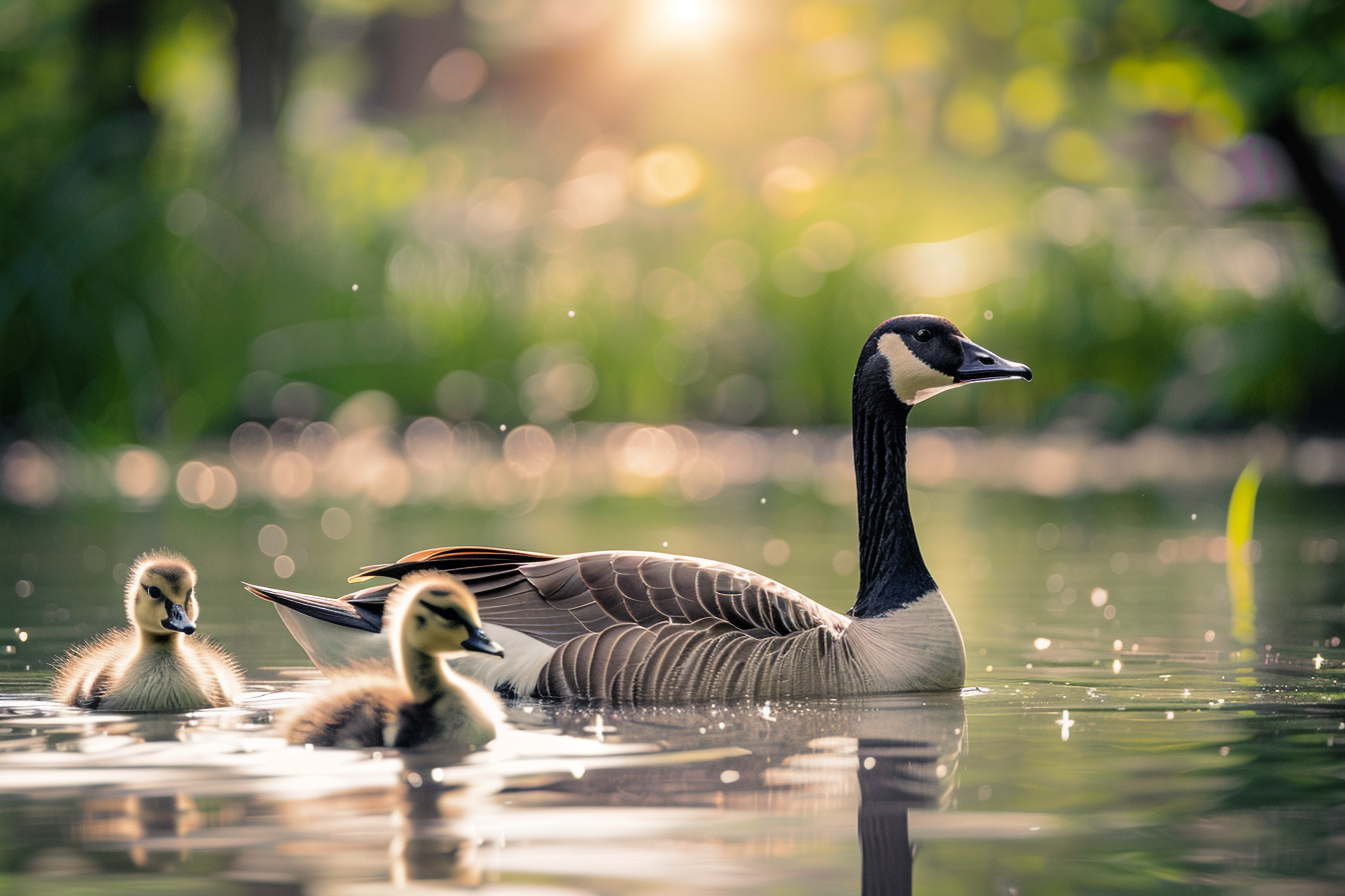 Image gratuite Oie et oisons nageant dans étang 1