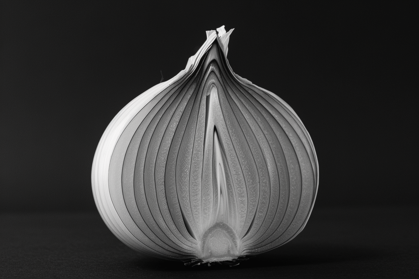Image gratuite Oignon tranché noir et blanc, motifs textures 1