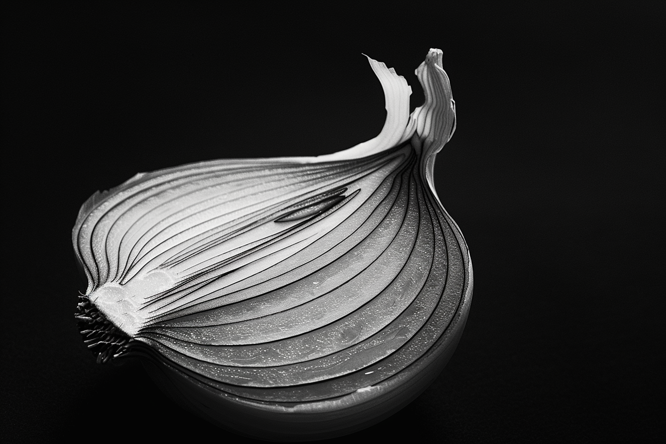 Image gratuite Oignon tranché noir et blanc, motifs textures 2