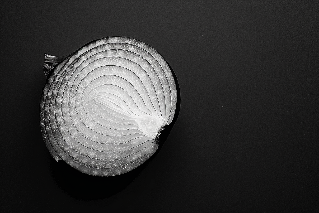 Image gratuite Oignon tranché noir et blanc, motifs textures 3