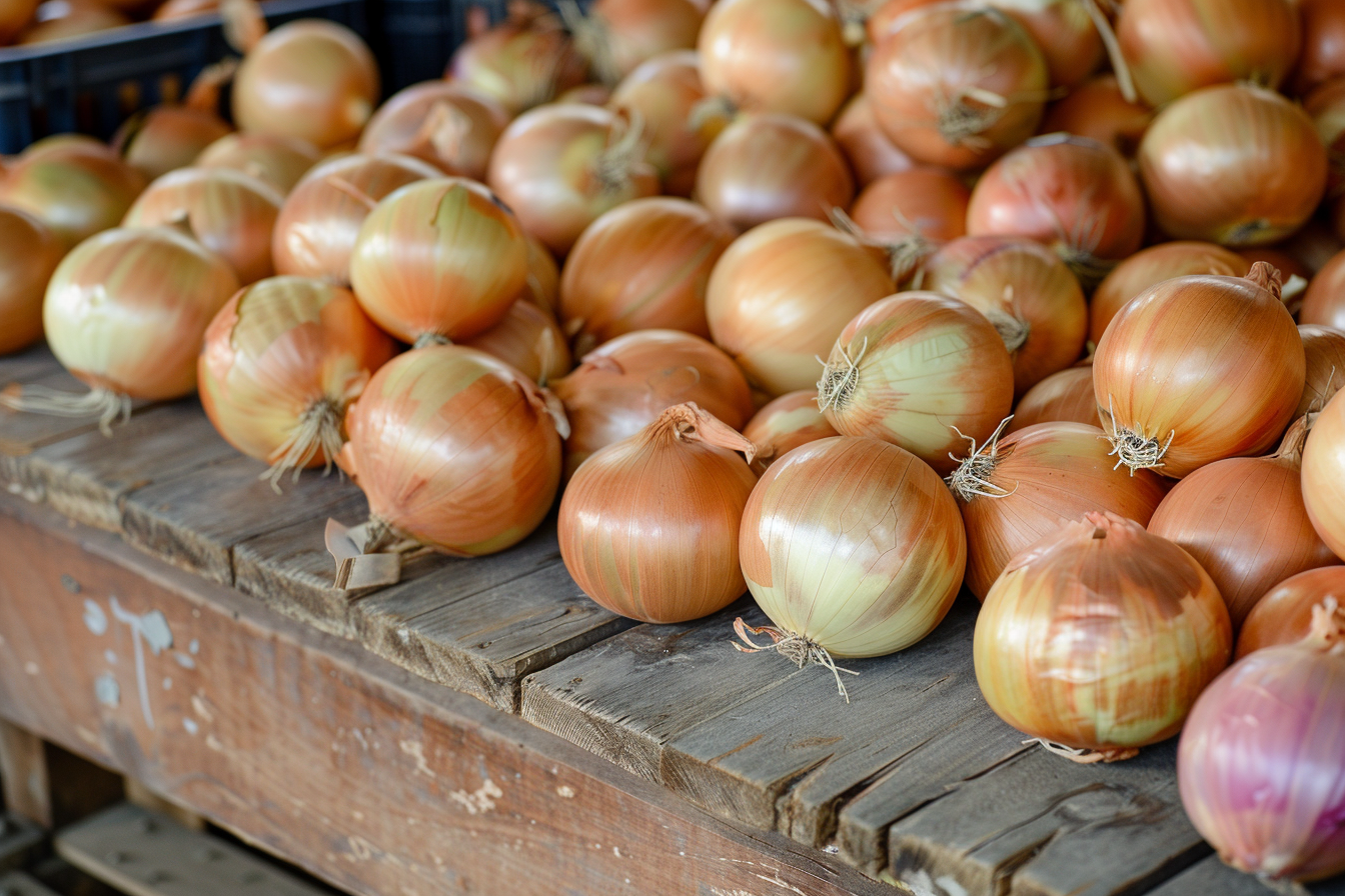 Image gratuite Oignons sur une table en bois 2
