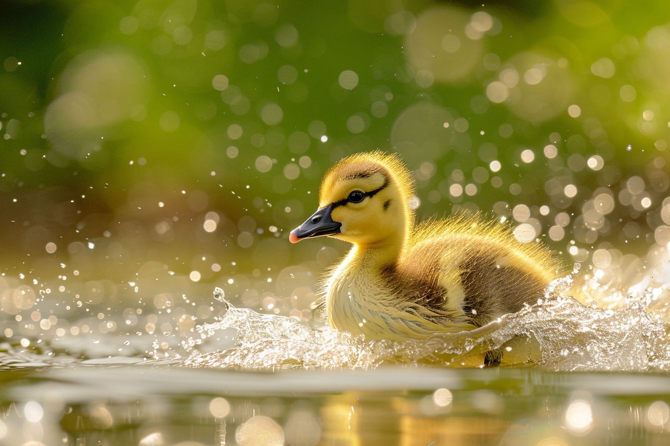 Image gratuite Oison barbotant dans étang ensoleillé 1